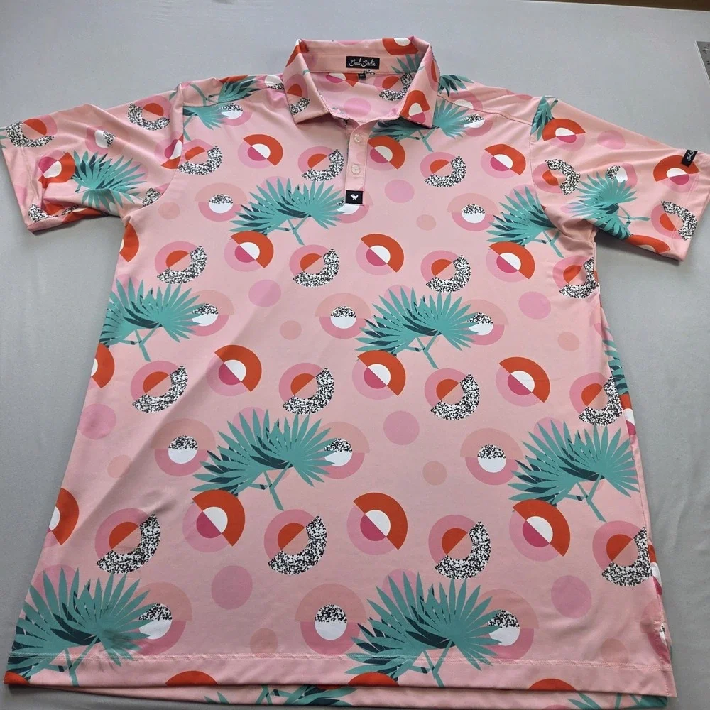 Bad Birdie Polo Shirt Mens 3XL AOP Floral Geometric Golf Performance Stretch